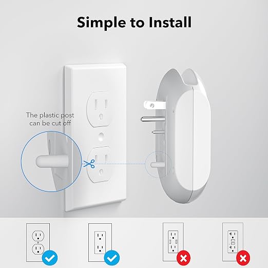 BN-LINK 3-Outlet Extender, Multi Plug Outlets with 3 USB Ports (3.4A Total), Dusk-to-Dawn Sensor Night Light, Surge Protector with Top Phone Holder, for Traveling, Home, School, Office