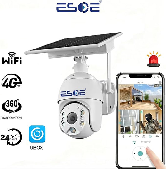 UBOX APP 2MP WiFi 4G Solar PTZ Camera IP Surveillance 1080P 4G Wireless Panel Battery Power CCTV Solar Camera (1920 x 1080,WiFi)