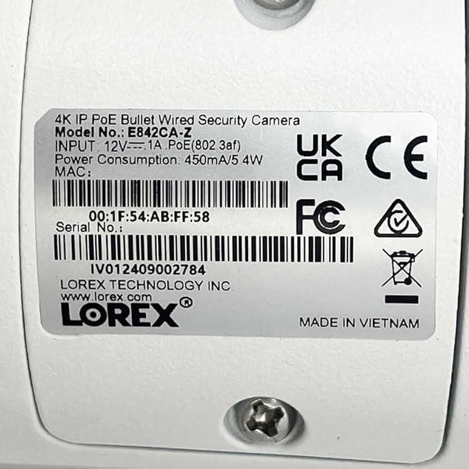 Lorex 4K 8MP IP Bullet PoE White Wired Security Camera | Add-On Camera | Color Night Vision | Smart Motion Detection (Person/Vehicle) | Listen-in Audio | IP67 Weatherproof | Metal Housing