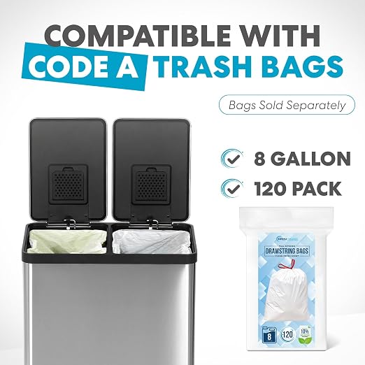 Simpli-Magic 16 Gallon (60L) Dual Compartment Step Trash Can – Kitchen Garbage Can with Waste & Recycling Bins – Slow-Close Lid, Odor Control, Hands-Free, Inner Bases, Premium Stainless Steel