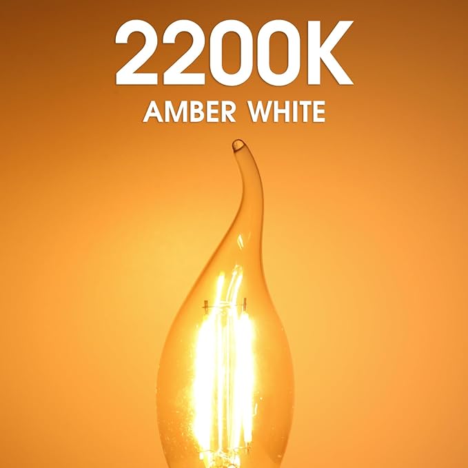 Energetic CA11 E12 LED Chandelier Light Bulbs 40W Equivalent, Dimmable LED Candelabra Bulbs, 2200K Amber White, 330LM, Amber Glass, 12 Pack