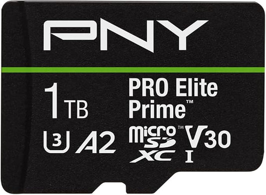PNY 1TB PRO Elite Prime™ C10 U3 V30 A2 microSDXC Flash Memory Card – Ultra-Fast Speeds, Read 200MB/s, Write 150MB/s, 4K UHD, Full HD, UHS-I, for Smartphones, Drones, Action Cameras