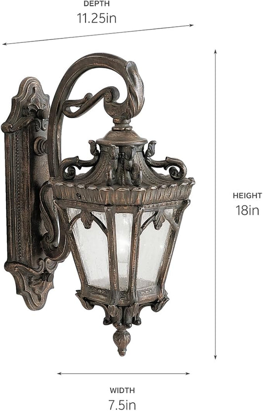 Kichler Tournai 18” Outdoor Wall Light with Clear Seeded Glass in Londonderry, 1-Light Traditional Fixture, 9356LD