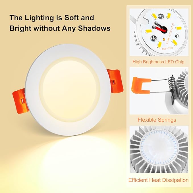 YGS-Tech 3.5 Inch LED Recessed Lighting, Dimmable Downlight 7W(55W Halogen Equivalent), CRI80, 3000K Warm White, Ceiling Light with LED Driver(4 Pack)