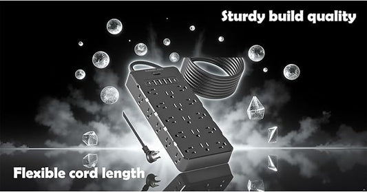 Heavy Duty Surge Protector Power Strip - 25 AC Outlets, 6 USB Ports, 4000J Protection, 6.5ft 14AWG Extension Cord, Flat Plug, Mountable,ETL Listed