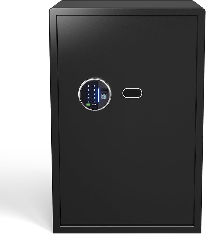 Grimtron 48LB Biometric 4 Pistols Safe with Fingerprint Lock, 3-8 Digit PIN | 2-in-1 Storage for 4 Pistols & Valuables, 3.46 Cu Ft Capacity, 30 Fingerprints, All-Metal Knob, Silent Mode & Type-C Power