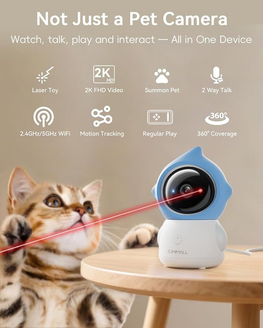 ZUMIMALL Pet Camera with Laser Toy, 2K WiFi Dog Cat Camera with Phone App