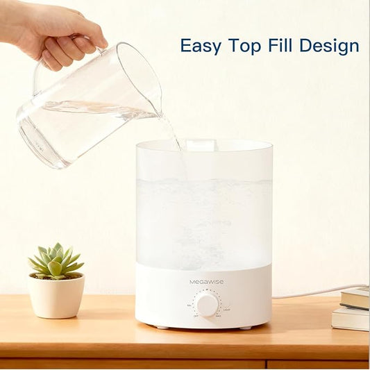MegaWise Cool Mist Humidifiers for Babies, Bedroom, Nursery, Home and Office | Super Quiet Ultrasonic Vaporizer, Large Top-Refill 1.5L, Essential Oil Diffuser, Auto Off, Easy Clean (2 Pack)