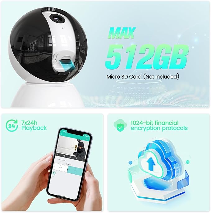 Security Indoor Camera,360° Pan Tilt Indoor Home Security Camera,1080P Pet Camera with Motion Detection & Tracking,2-Way Talk,IR Night Vision,24/7 Local Recordings