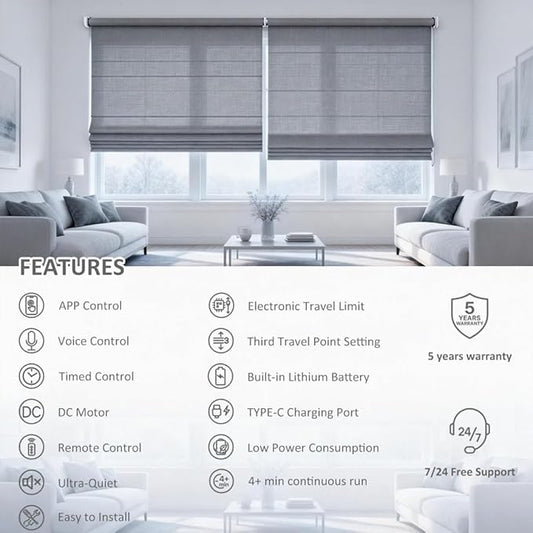 Smart ZigBee Roller Shade Motor Retrofit, Tuya App Control Electric Blind Motor, 5000mAh Rechargeable, Compatible with Alexa & Google Home, High Torque Kit (10 N.m for Φ40mm (1.57") Groove Tube)