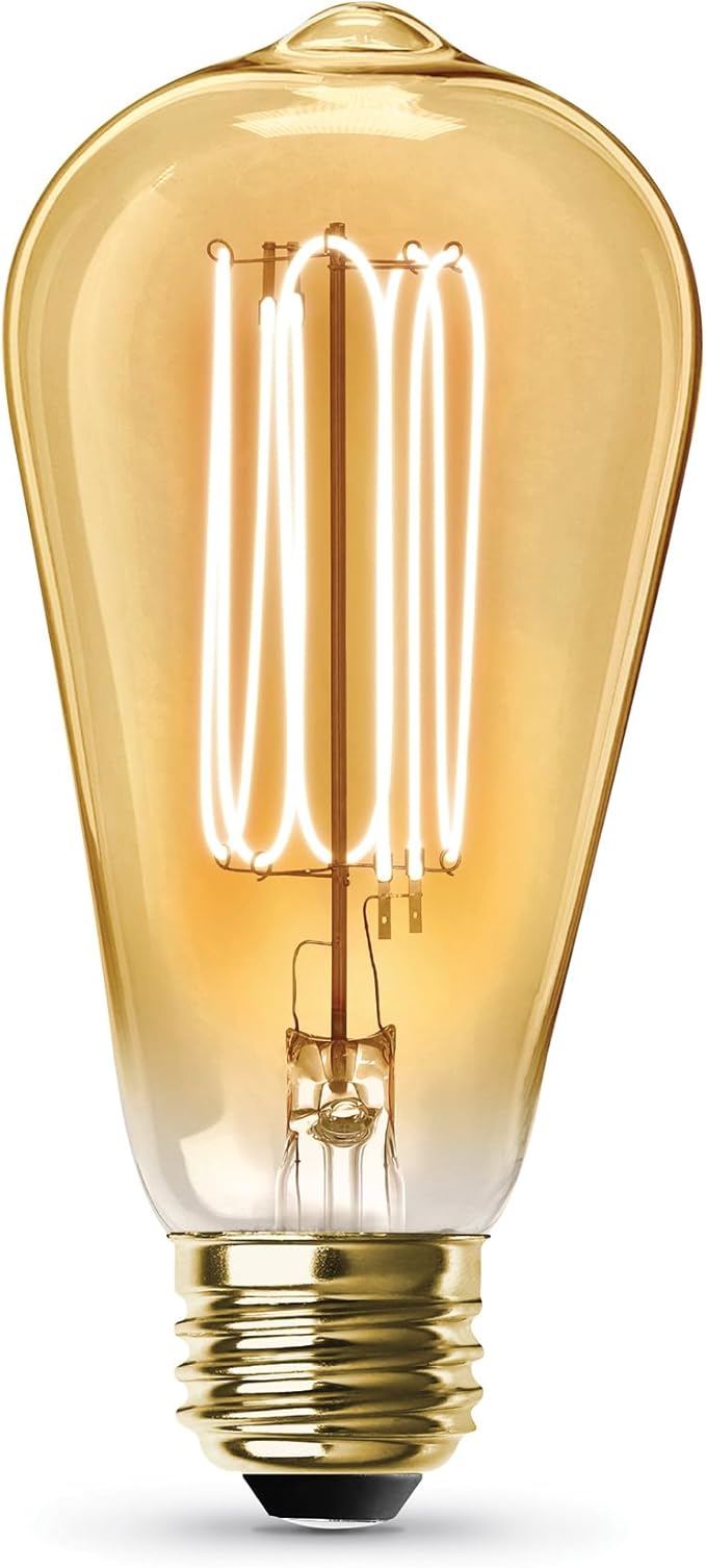 Feit Electric ST19 Vintage Edison LED Light Bulb, 40W Equivalent, Dimmable, 2100 Warm Light, E26 Base, Amber Glass Thin Filament Lighting Bulbs, 15,000-Hour Lifetime, ST1940/VG/TFIL/2, 2 Pack