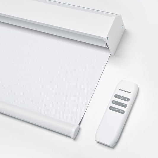 Motorized Blinds with Remote, Custom Waterproof Automatic Electric Blackout Smart Blinds for Windows, Motorized Window Roller Shades Compatible with Alexa Google for Home Office, White