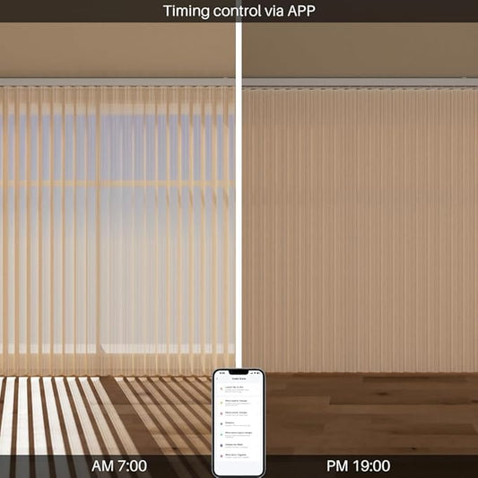 Motorized Sheer Vertical Blinds Work with Alexa Google Home, Light Filtering Smart Vertical Blind Sliding Door Blinds Remote Control Blinds for Sliding Glass Door Customize, Texture Coffee