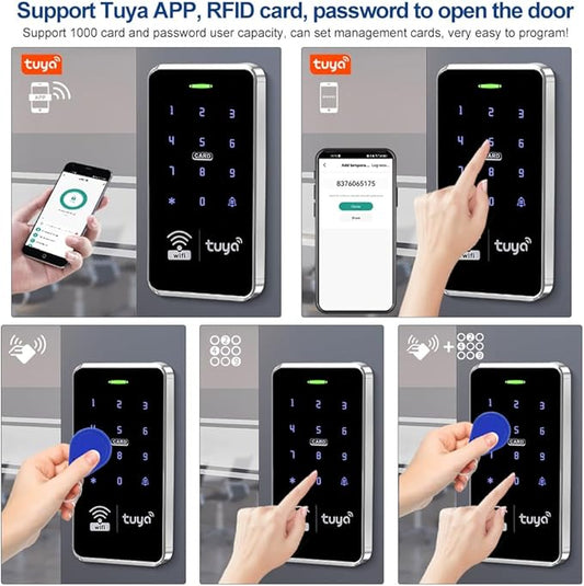 Waterproof Access Control Keypad Home Security System Tuya Smart Remote Unlock Including 10Pcs Key Rings (Silver)