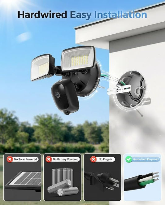 Onforu 2K Hardwired Floodlight Camera, 3500LM Motion Activated Outdoor Security Camera, 5G/2.4G WiFi Color Night Vision | 2-Way Audio | Siren | 24/7 Recording | IP65 Weatherproof | Works with Alexa
