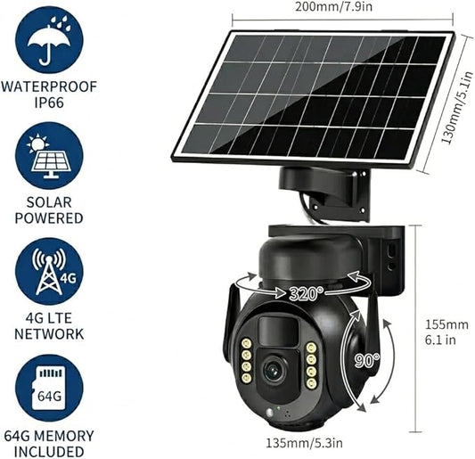 4K 8MP 4G LTE Cellular Security Camera, Outdoor Wireless Camera with Integrated SIM, Night Vision, Two-Way Audio, PIR Motion Detection, IP66 Weatherproof, SD Card Playback.