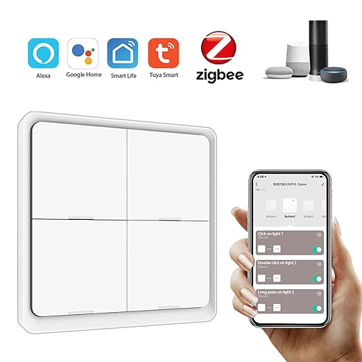 FTVOGUE Wireless 4 Gang Scene Panel No Wiring Needed Stick on Wall Tuya Smart Life for Home Automation