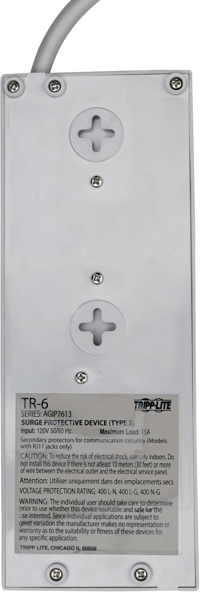 Tripp Lite 6 Outlet Surge Protector Power Strip, 6ft Cord, Right-Angle Plug, & $50,000 Insurance (TR-6) Grey