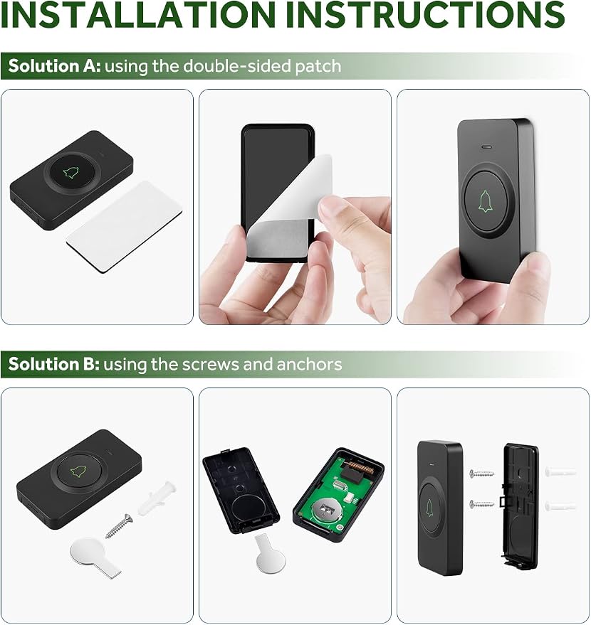 AVANTEK Wireless Doorbell, 1000 ft Range, 1 Button + 2 Receivers, Black