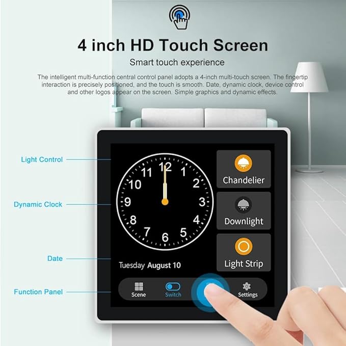 Tuya T3E Panel Switch Touch Screen Panel EU Smart Control Panel Switch Zigbee Smart Home Wall Push Light Switch,Black