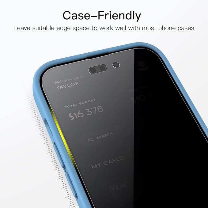 JETech Privacy Full Coverage Screen Protector for iPhone 14 Pro 6.1-Inch, Anti-Spy Tempered Glass Film, Edge to Edge Protection Case-Friendly, 2-Pack