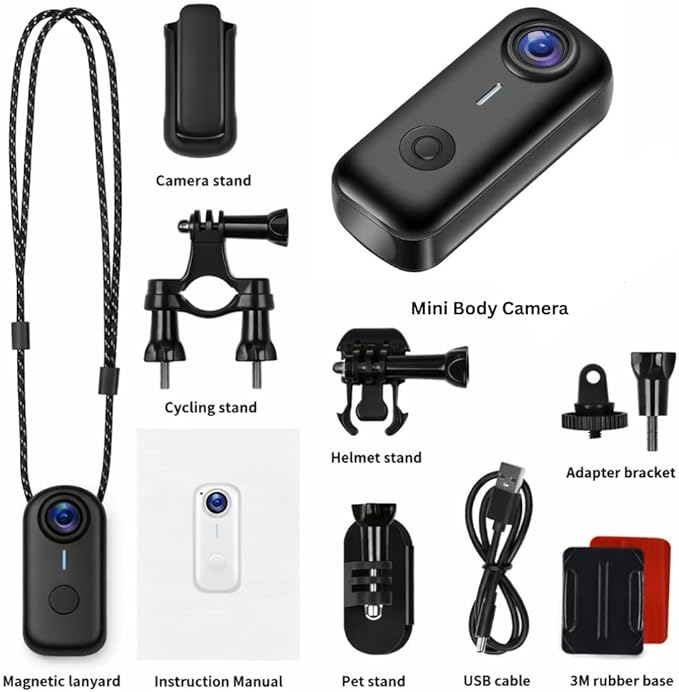 64GB FHD 1080P Mini Body Camera, Wearable Action Body Cam, Thumb Size Hands Free Recording Body Worn Camera, Premium Portable Camcorder Mount Anywhere for Pet Walking, Work, Travel (Black)