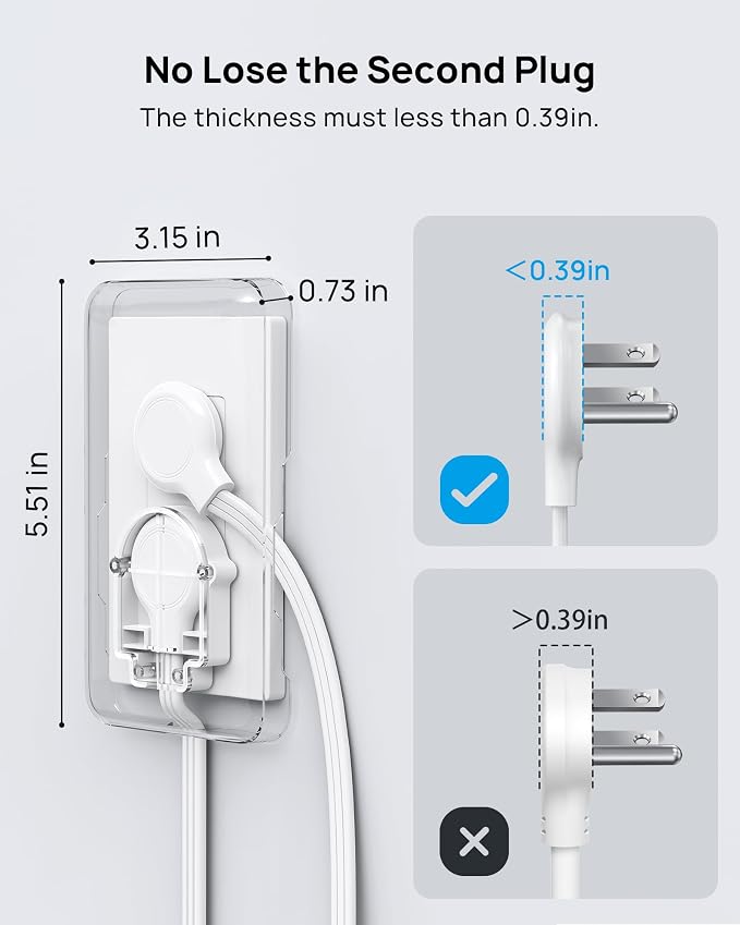 TROND Flat Outlet Cover Extender, 3FT Short Extension Cord with 8 Outlets | Ultra Thin Power Strip Cord Concealer with 4 USB Ports, 1700 Surge Protector, Idea for Home Improvement to Hide TV Messy Cord