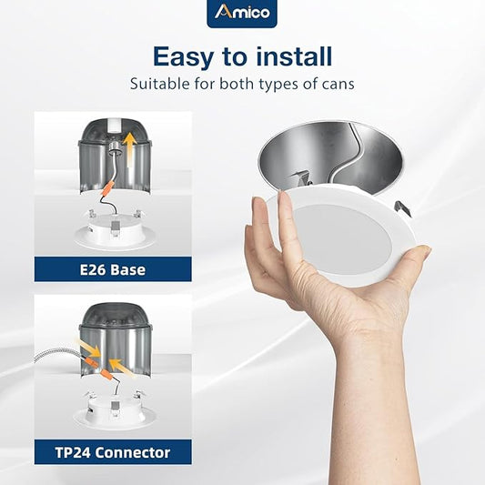 Amico Recessed Lighting 4 Inch, 48 Pack 5CCT Flat LED Can Lights, 2700K/3000K/4000K/5000K/6000K Selectable, 7W Eqv 120W, 700LM Brightness, Retrofit Installation - ETL & FCC