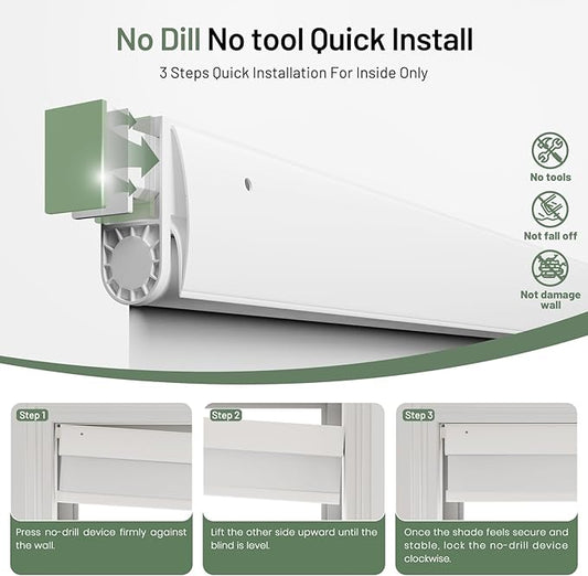 Motorized Blinds with Remote, Blackout No Drill Cordless Smart Roller Shades, Automatic Blinds for Windows, White,33" W x 72" H