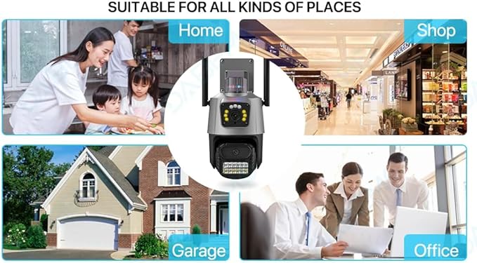 ICSEE WIFI Camera Security 3K 6MP Dual Lens Wireless PTZ Waterproof Human Detection CCTV With Warning Flashing Light, Alexa Supported (Dual Lens Black 6MP)