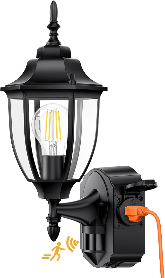 Porch Lights with Outlet, Motion Sensor Outdoor Lights
