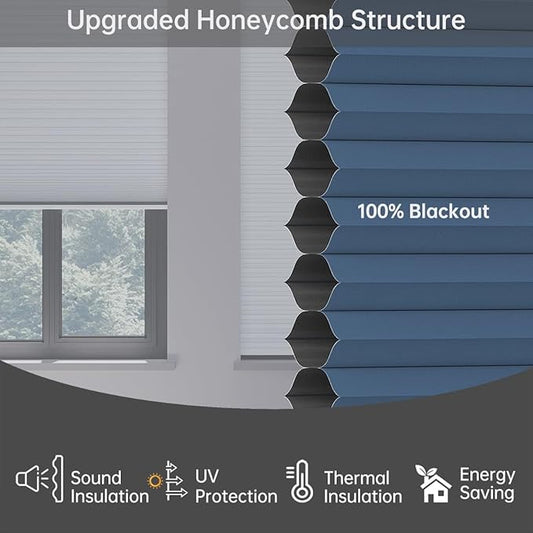 Cellular Shades Blackout Honeycomb Blinds for Indoor Windows, Cordless Cellular Shades 1.5 inch Cell Pleated for Bedroom Home Office, Custom Size, Blackout Blue