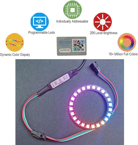 24 Bits WS2812 LED Ring with SM2.54-3P Wire, 24 X WS2812B 5050 RGB LED Full Color Module DC5V with Integrated Drivers Individually Programmable for Arduino Raspberry Pi ESP8266 Nodemcu