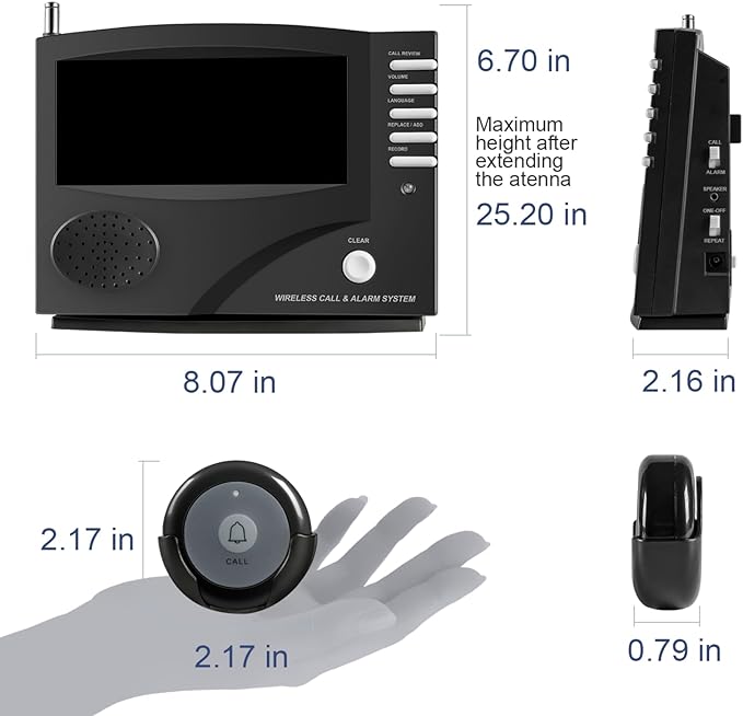 Wireless Calling System Nurse Call System Caregiver Pager for Restaurant Clinic Nursing Home 7 Languages 8 Alert Tones, 10 Call Buttons and 1 Monitoring Unit for Patients Seniors Customer