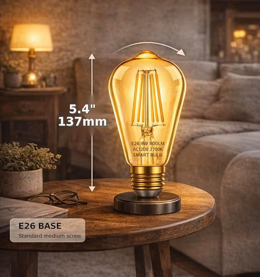 Smart Light Bulb Smart Bulbs LED WiFi Dimmable Vintage Smart Bulb ST19 Vintage Filament Smart Bulb E26 Base Soft Warm Amber No Hub Required