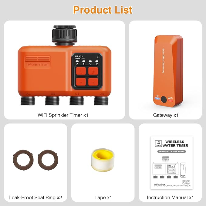 Smart WiFi Sprinkler Timer 4 Zone, Irrigation Controller for Garden Hose