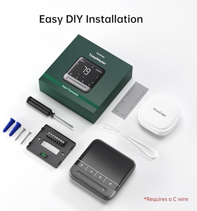 Provirtec Smart Thermostat for Home with Room Sensor, 7 Days Programmable, Energy Saving WiFi Thermostats for House,APP & Touchscreen Control, C Wire Required, 3.95 Inch Large Screen