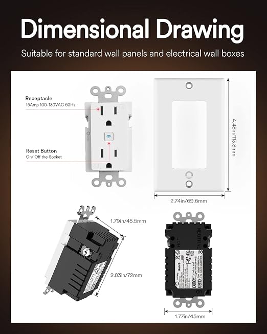 Lumary Smart Wall Outlet 110V 15Amp, Timer, Remote Control, ETL FCC, Group | Tamper-Resistant, No Hub Required, 2.4G WiFi Outlet, Works with Alexa/Google Home, Kitchen/Bedroom/Living Room/Office, 1 Pack