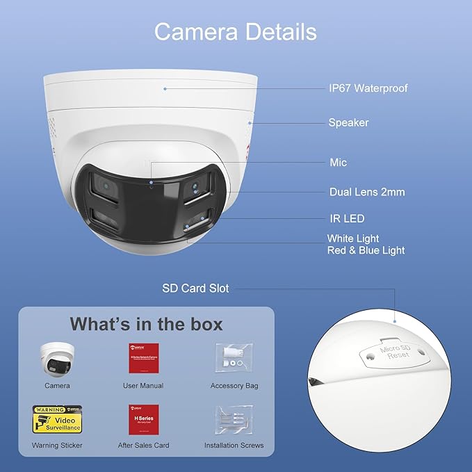 Anpviz 4k 8MP Wired Dual Lens PoE IP Camera, 180° Panoramic Security Camera Outdoor with Strobe Red & Blue Light and Audio Alarm, Smart Dual Light, Human/Vehicle Detection, 2 Way Audio, IP67(H Series)