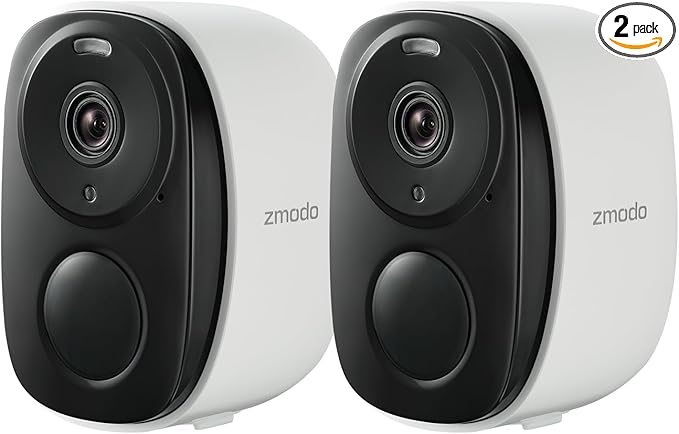 Zmodo Outdoor Wireless Security Camera -Wire-Free, Rechargeable, Battery Powered Indoor Camera 100-degree View,Night Vision, Motion Detection,2-Way Audio,IP65 Waterproof, Cloud/SD Storage,Alexa-2Pack