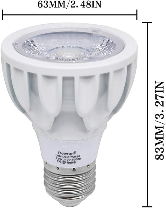PAR20 LED Bulb 12W Dimmable 3000K Soft White, COB Spotlight 24° Beam Angle, E26 Base for Recessed Lighting, Range Hood, Kitchen Ceiling Lights, 1200LM 90W Equivalent, 2-Pack