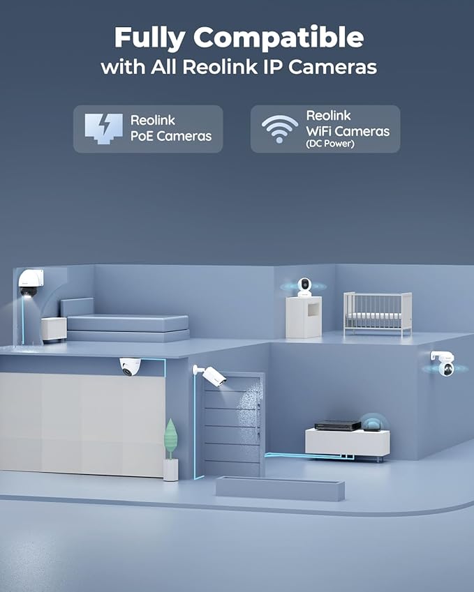 REOLINK 4K Outdoor Home Security System Cameras, 5X Optical Zoom, Color Night Vision, Smart Detection, IK10 Vandalproof, 6X RLC-843A Bundle 8 Channel Network Video Recorder RLN8-410