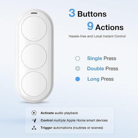 Airversa Smart HomeKit Button Controller, 3-Button Smart Switch, Works with Apple Home over Thread (Home Hub Needed), HomeKit Trigger, Apple Home Ecosystem Exclusive QliQ AC1 White-1 Pack