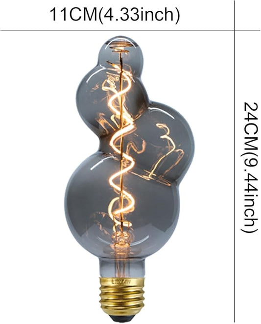 G40 LED Edison Bulb, Smoke Gray Hand-Blown Hard Glass, 4W (25W Incandescent Equivalent), 110-130V, E26, 2000K Warm Yellow Light, 200LM, Dimmable, Decorative Lighting (Small Bubble)