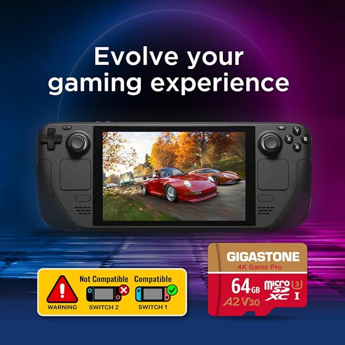 【for Switch 1 Only】 GIGASTONE 64GB Micro SD Card 5-Pack, 4K Game Pro, MicroSDXC Memory Card for Gaming Console, UHD Video, up to 95/35MB/s, UHS-I U3 A2 V30 C10【5-Years Data Recovery】