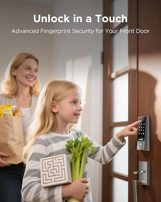 TCL Smart Lock D2 Plus, Keyless Entry Fingerprint Door Lock, Touchscreen Keypad Deadbolt Lock, Built-in Doorbell, Auto Lock, App Control, Alexa, Google Home Compatible, Easy Install for Front Door