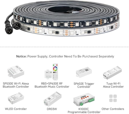 BTF-LIGHTING WS2811 Addressable RGB LED Strip 16.4FT 300LED DC12V IP68 | Waterproof 100Pixels IC=RGB+IC UL Listed Black PCB Chasing Effect for outdoor Decor(No Adapter or Controller)
