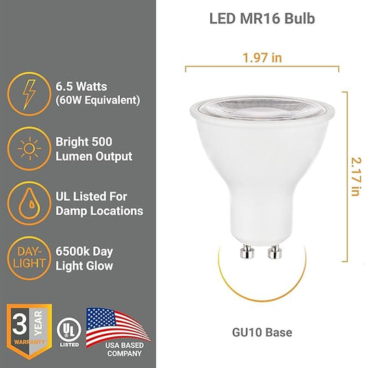 Diodesy- PAR16 LED Bulb Recessed Spotlight Bulb 7W (50W Equivalent) Dimmable 550 Lumens 6500K Daylight GU10 Twist & Lock Base 35° Beam Angle for Track Light Curio Cabinet ETL Listed Pack of 6