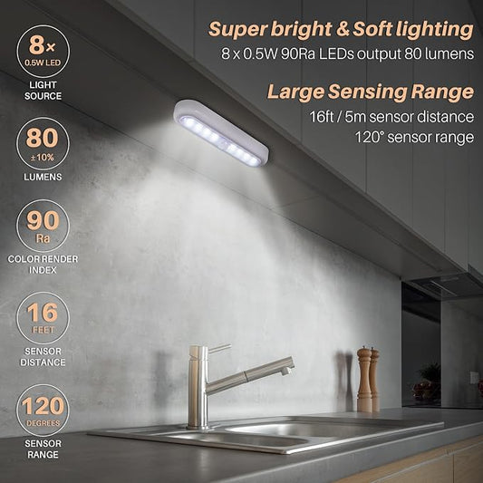 STAR-SPANGLED 9 Pack 7” Motion Sensor Lights Indoor Battery Operated, Stick on LED Light for Closet, Stairs, Under Cabinet, Cool White