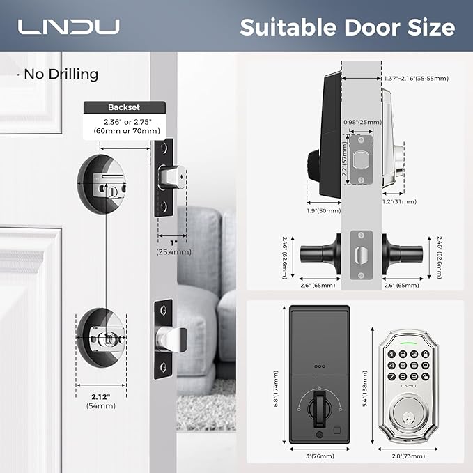 Keyless Entry Door Lock, Smart Deadbolt Lock with Handleset D180 & D280 (Fingerprint & Leveler) (Chrome)